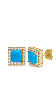 18k Gold Plated Turquoise Cushion Stud Earrings