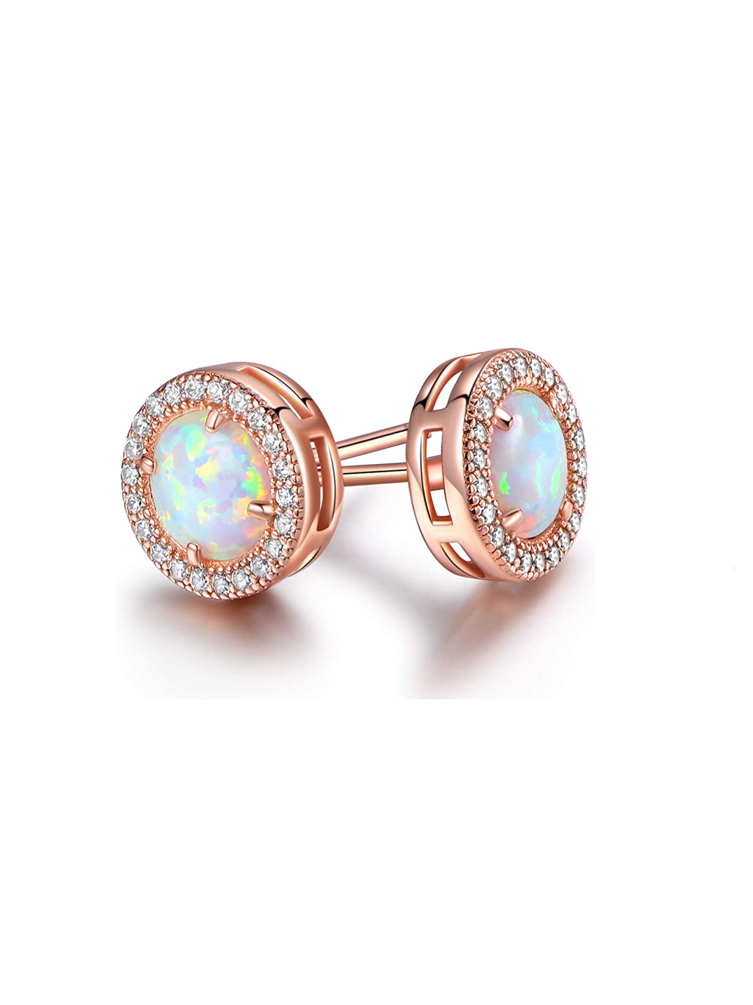 18K Rose Gold White Opal Stud Earrings
