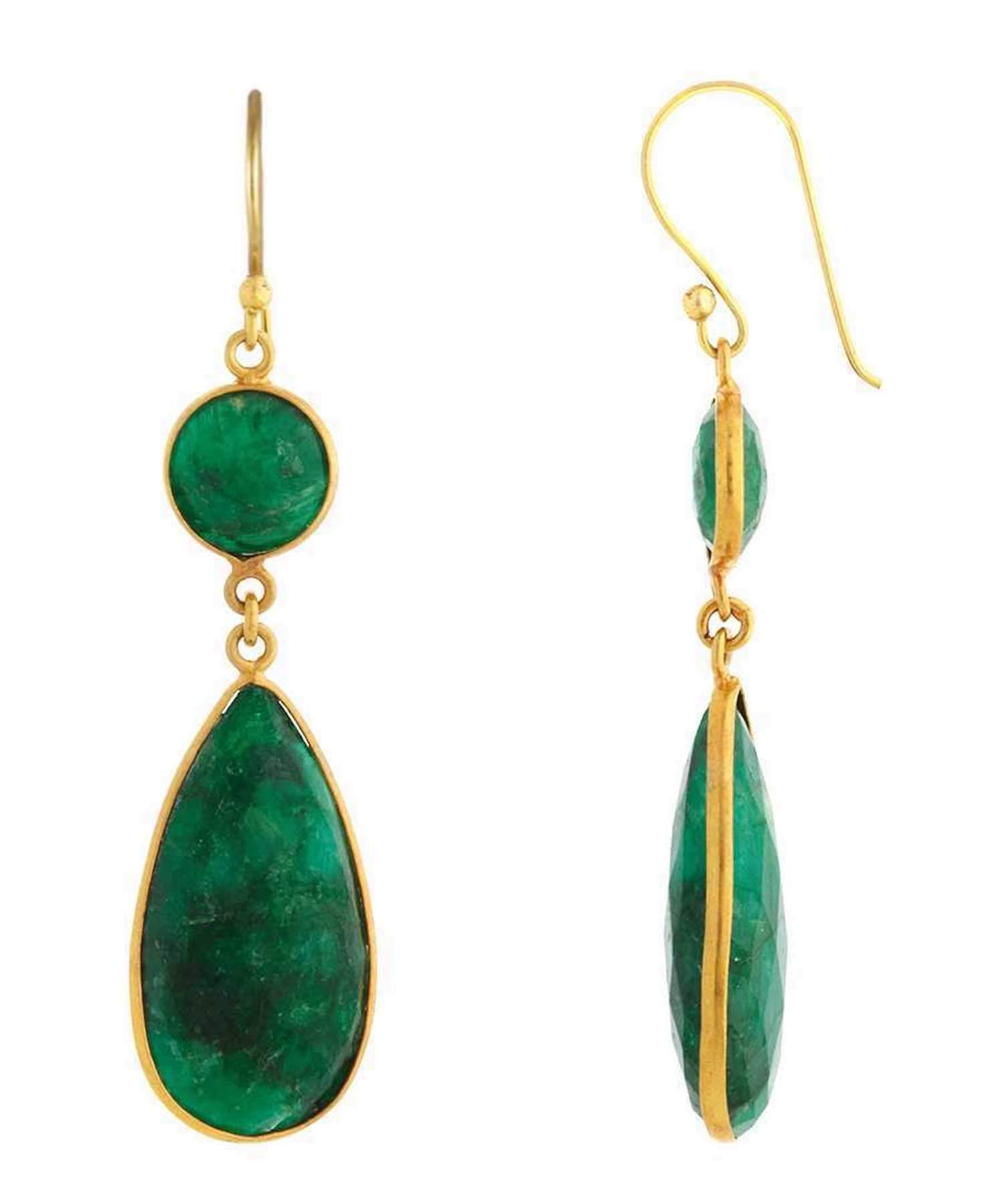 18K Gold Emerald Statement Earrings