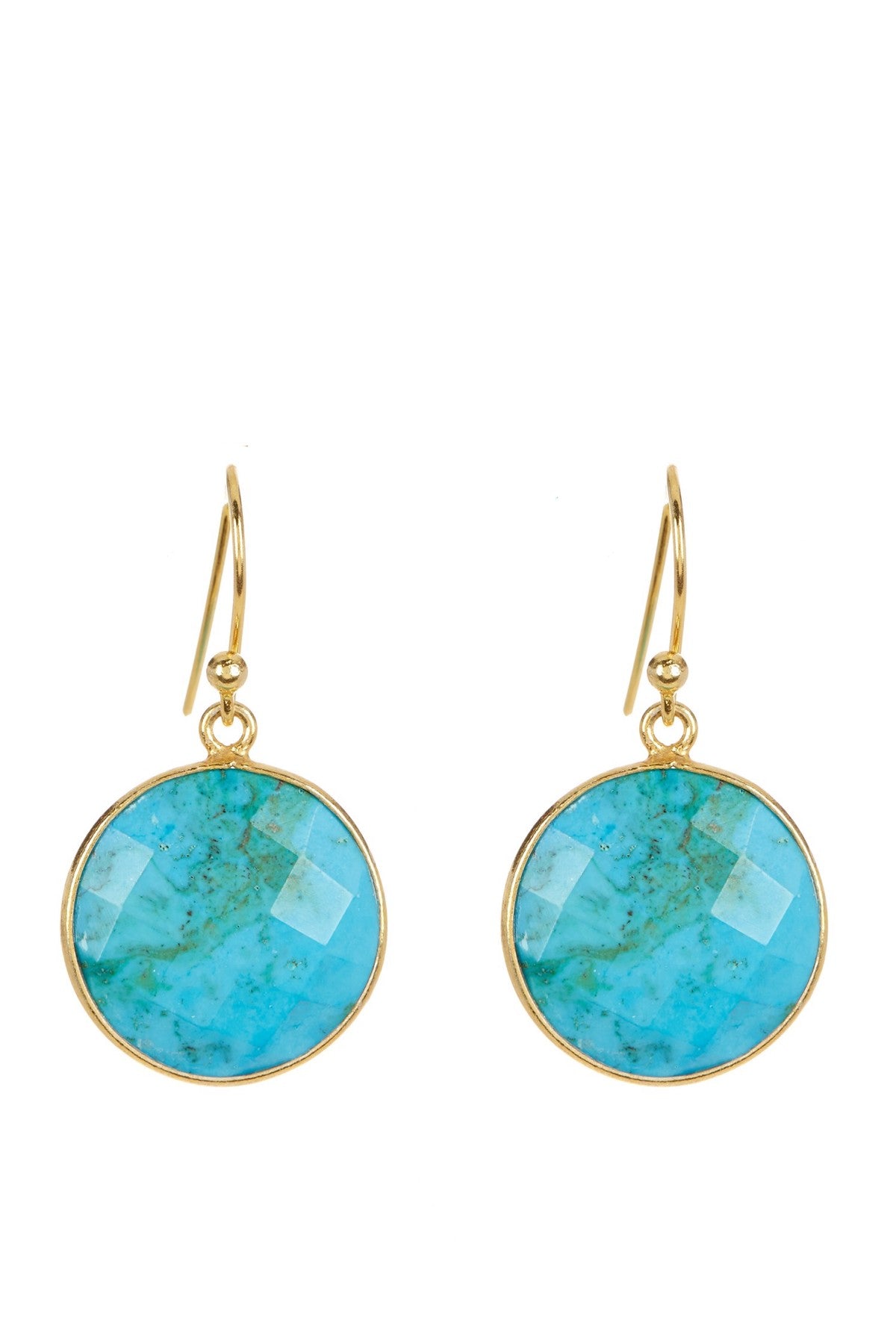18k Gold Turquoise Disc Earrings
