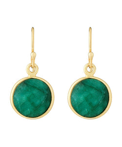 18k Gold Emerald Disc Earrings