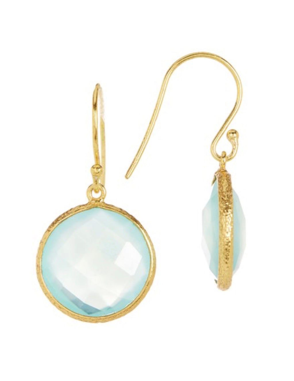18K Gold Sea Green Chalcedony Disc Earrings