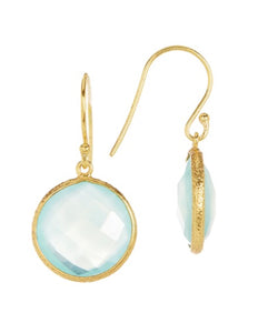 18K Gold Sea Green Chalcedony Disc Earrings