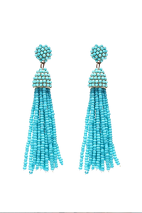 18K Gold Plated Turquoise Bead Tassle Statement Earrings