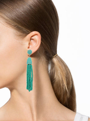 18K Gold Plated Turquoise Bead Tassle Statement Earrings