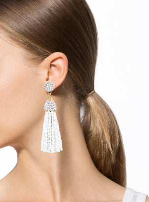 18k Gold Plated White Bead Tassle Statement Earrings