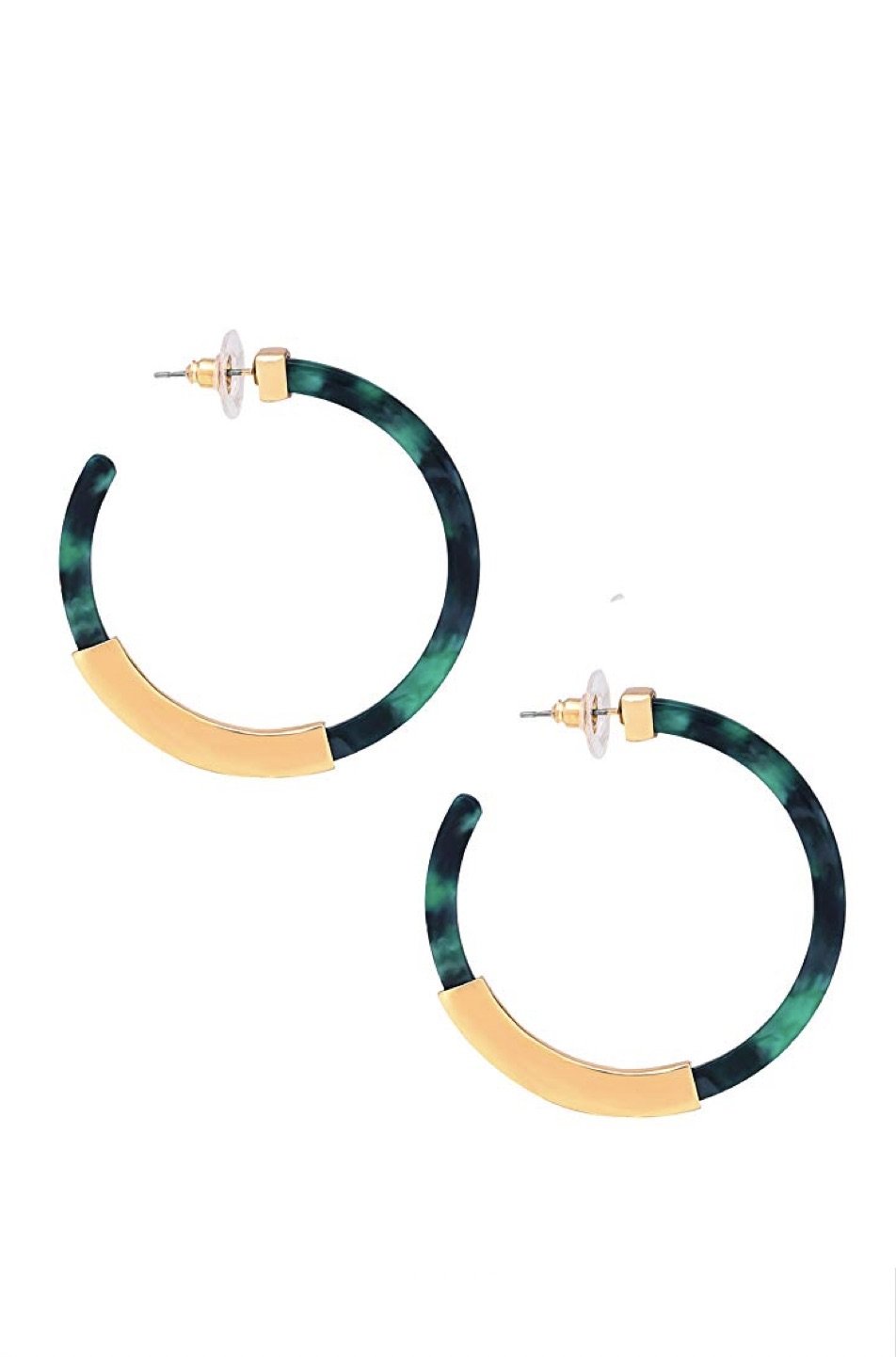 18K Gold Green Shell Hoop Earrings