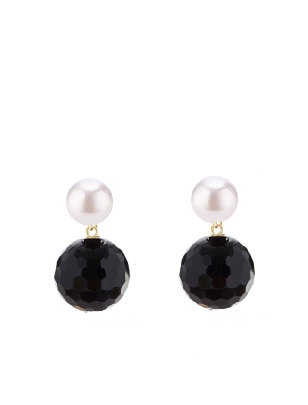 18K Gold Black & White Pearl Drop Earrings