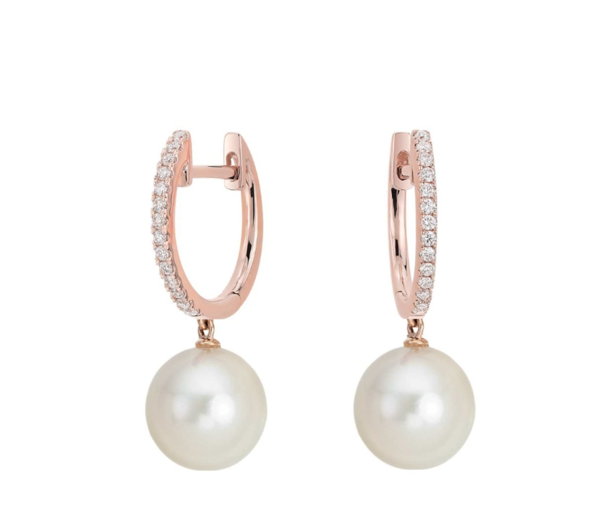 18K Rose Gold Plated Cz & Champagne Pearl Drop Earrings