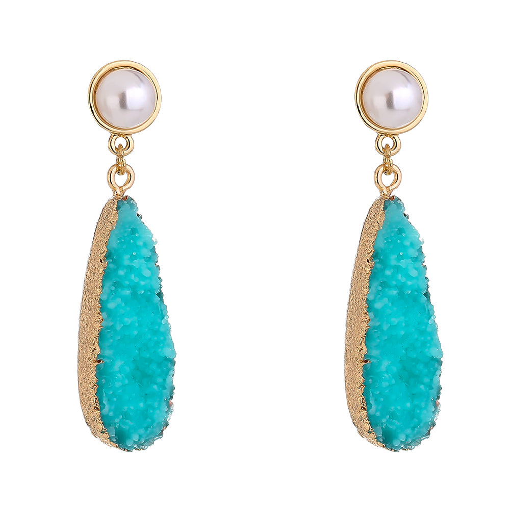 18k Gold Pearl and Turquoise Drop Earrings