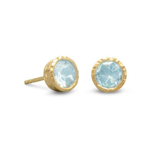 18K Gold Blue Topaz Stud Earrings