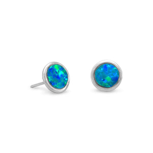 Silver Blue Opal Stud Earrings