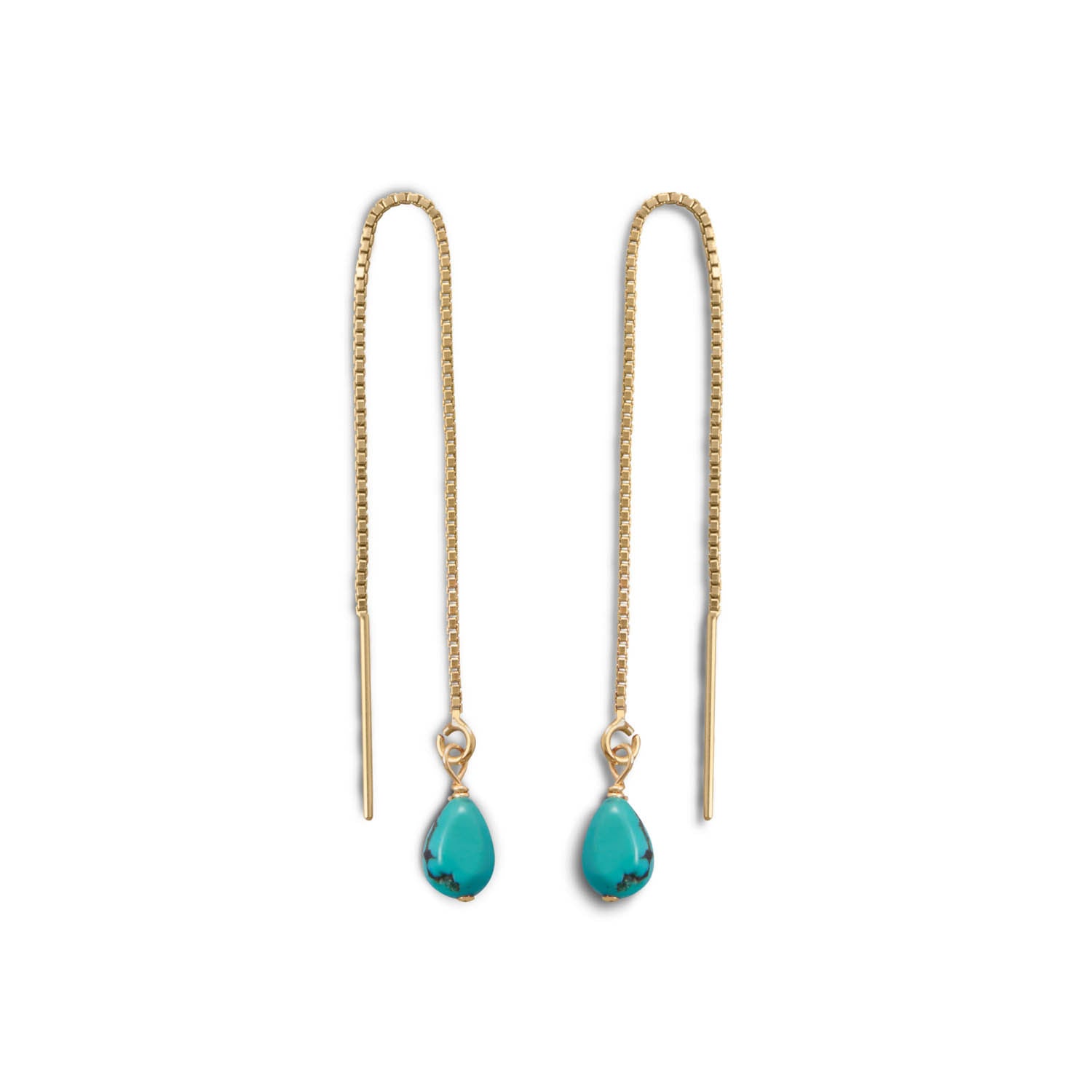 18K Gold Turquoise Drop Threader Earrings
