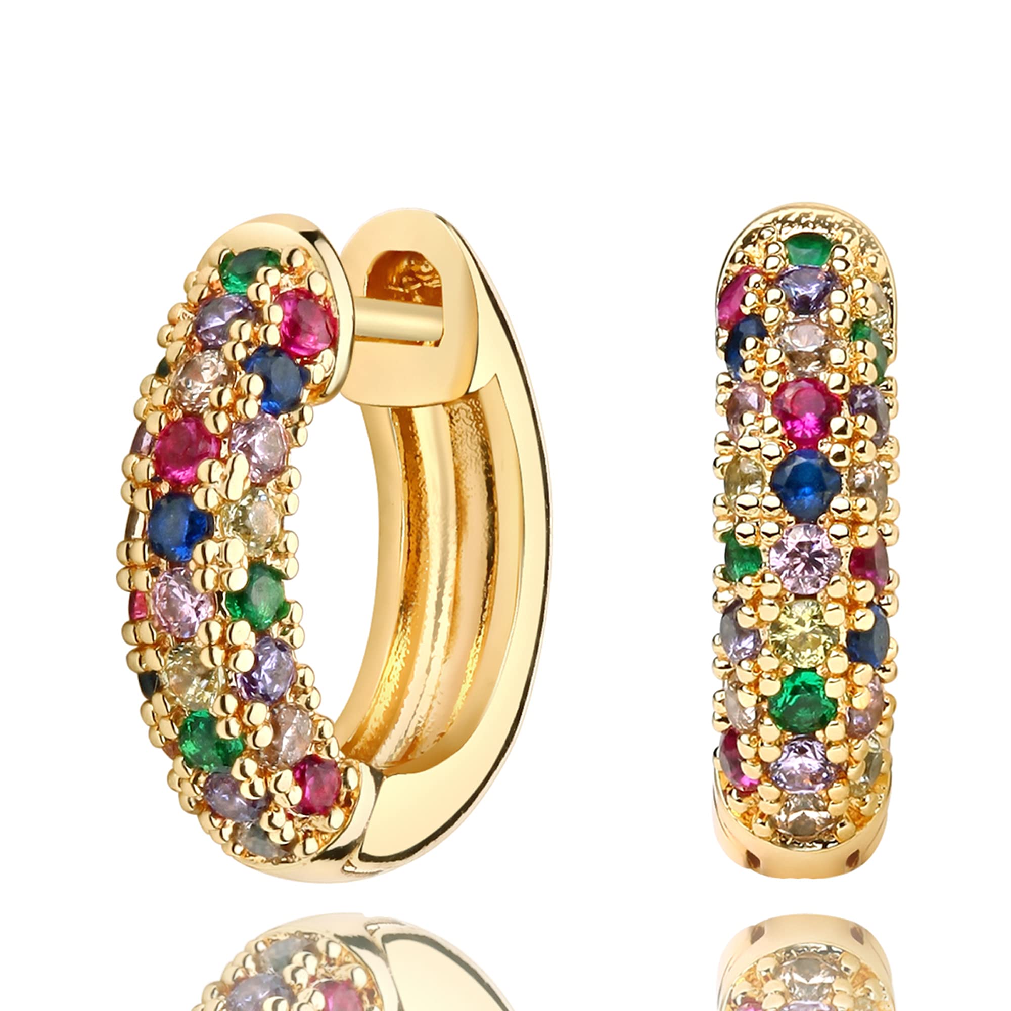 18K Gold Multi Cz Huggie Earrings