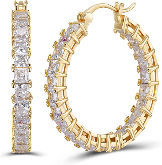 18K Gold Princess Cut hoop earrings