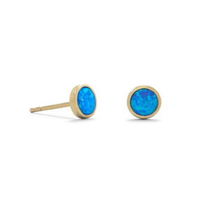 18K Gold Blue Opal Stud Earrings