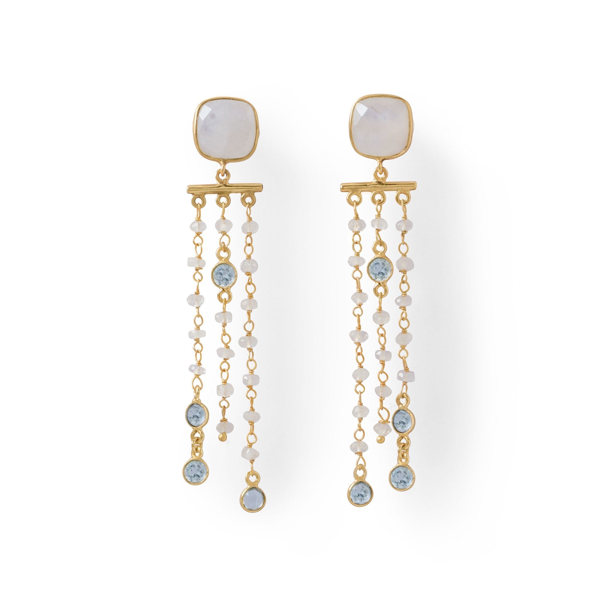 18K Rainbow Moonstone and Blue Topaz Chandelier Earrings