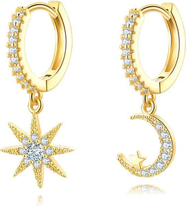 18K Gold Star & Moon Drop Earrings