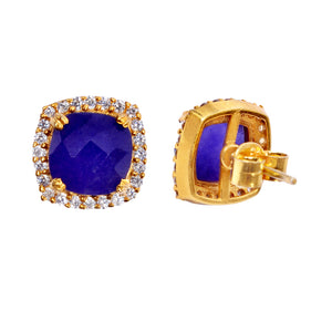 18k Gold Plated Sapphire Cushion Stud Earrings