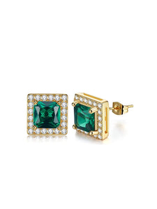 18k Gold Plated Emerald Cushion Stud Earrings