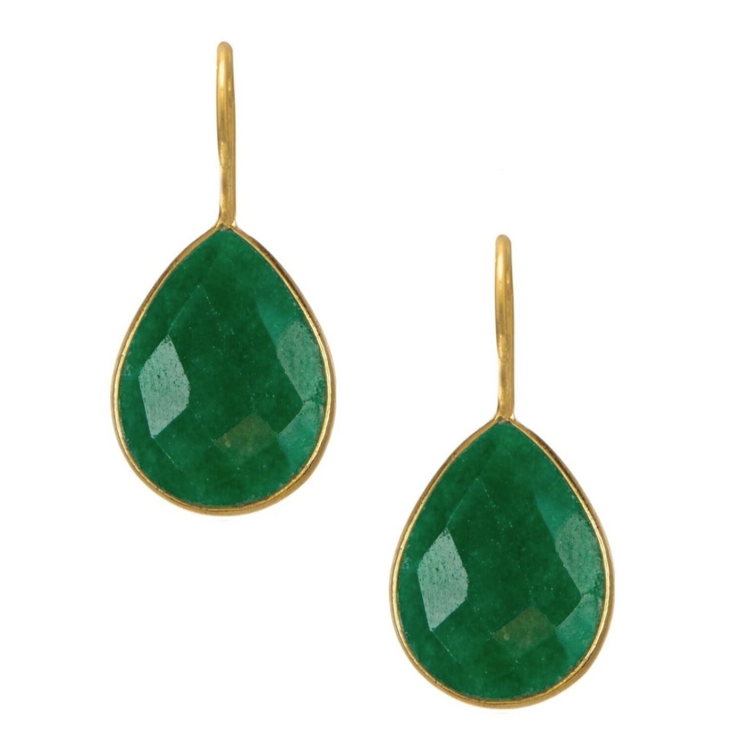18k Gold Plated Sterling Silver Emerald Pear Drop Earrings