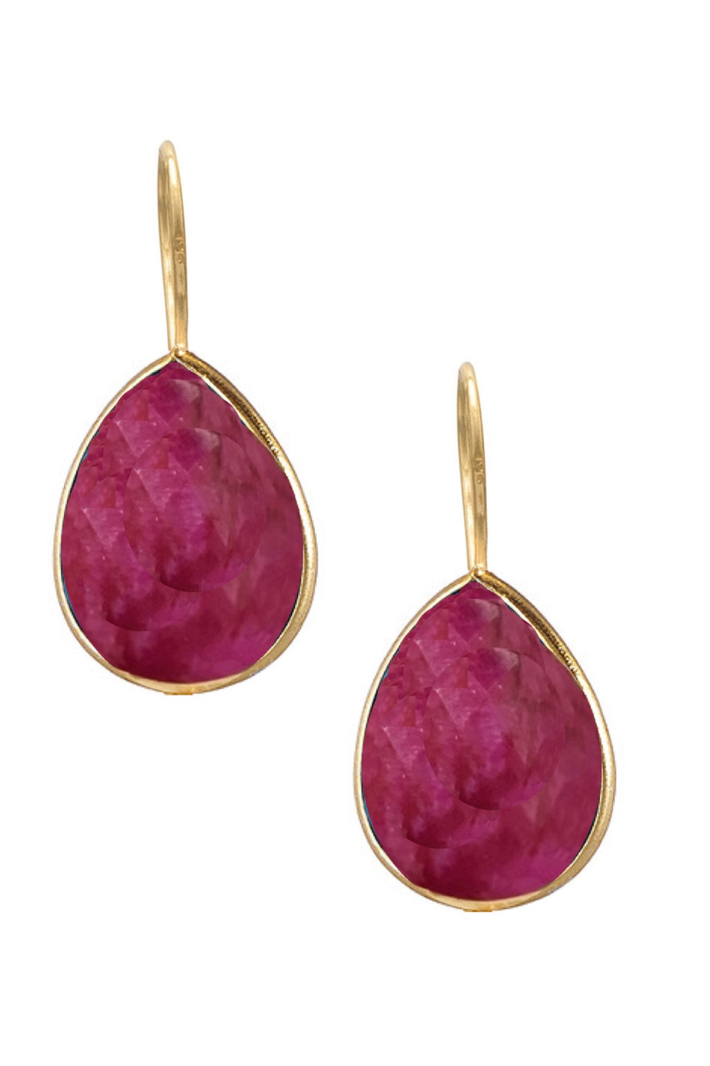 18k Gold Plated Sterling Silver Ruby Pear Drop Earrings