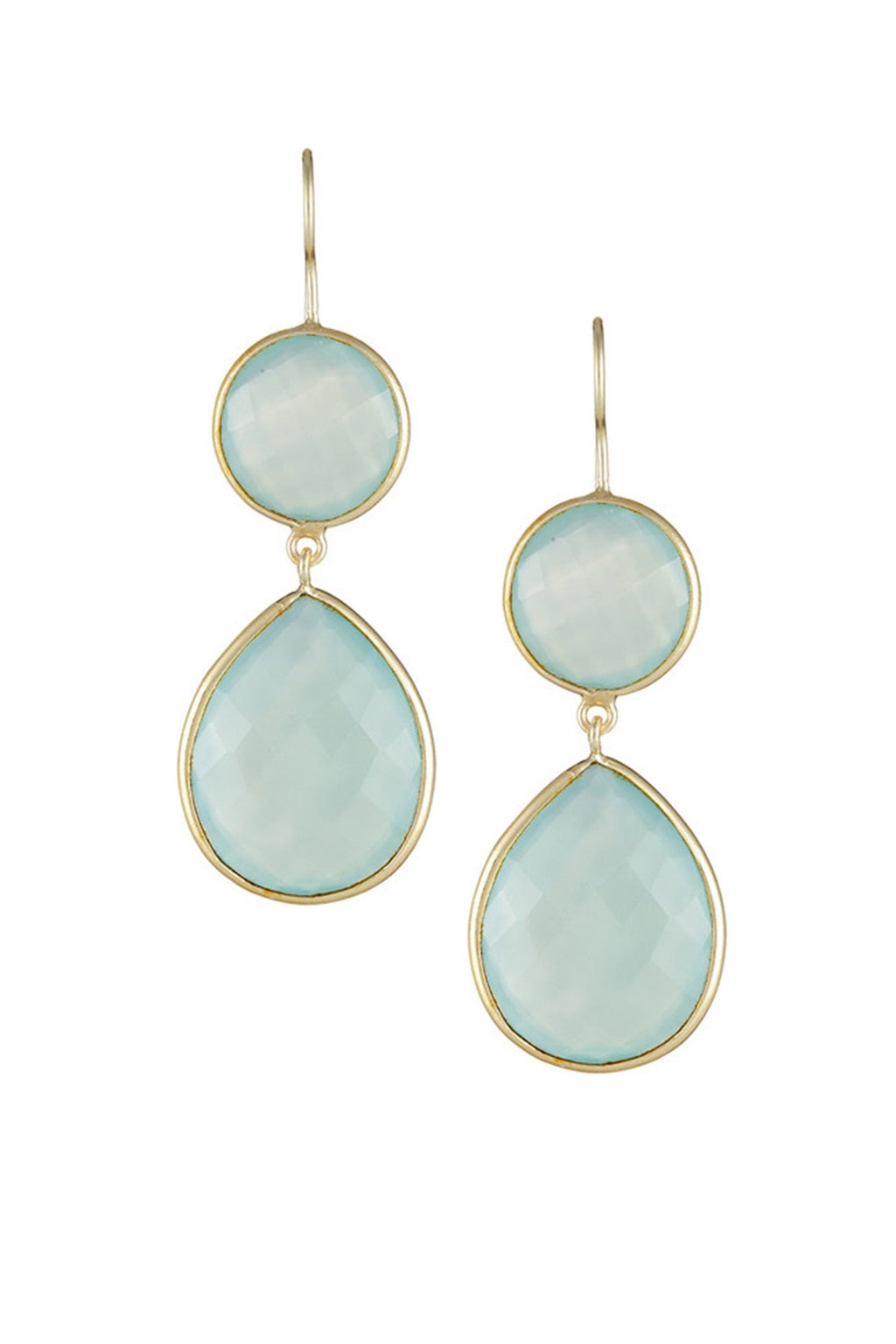 18K Gold Plated Sea Green Chalcedony Disc and Pear Drop Earrings