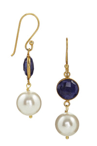 18k Gold Sapphire & Pearl Drop Earrings