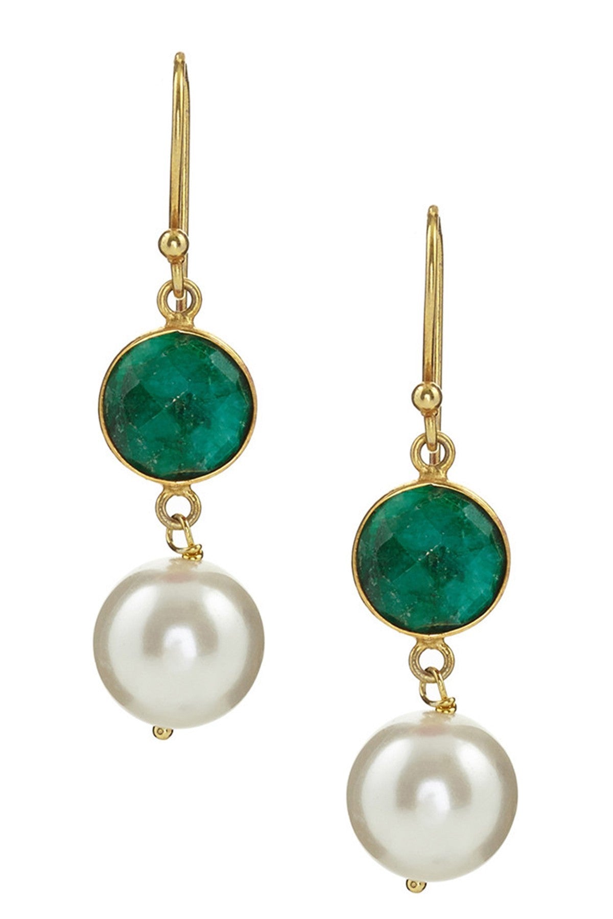 18k Gold Emerald & Pearl Drop Earrings