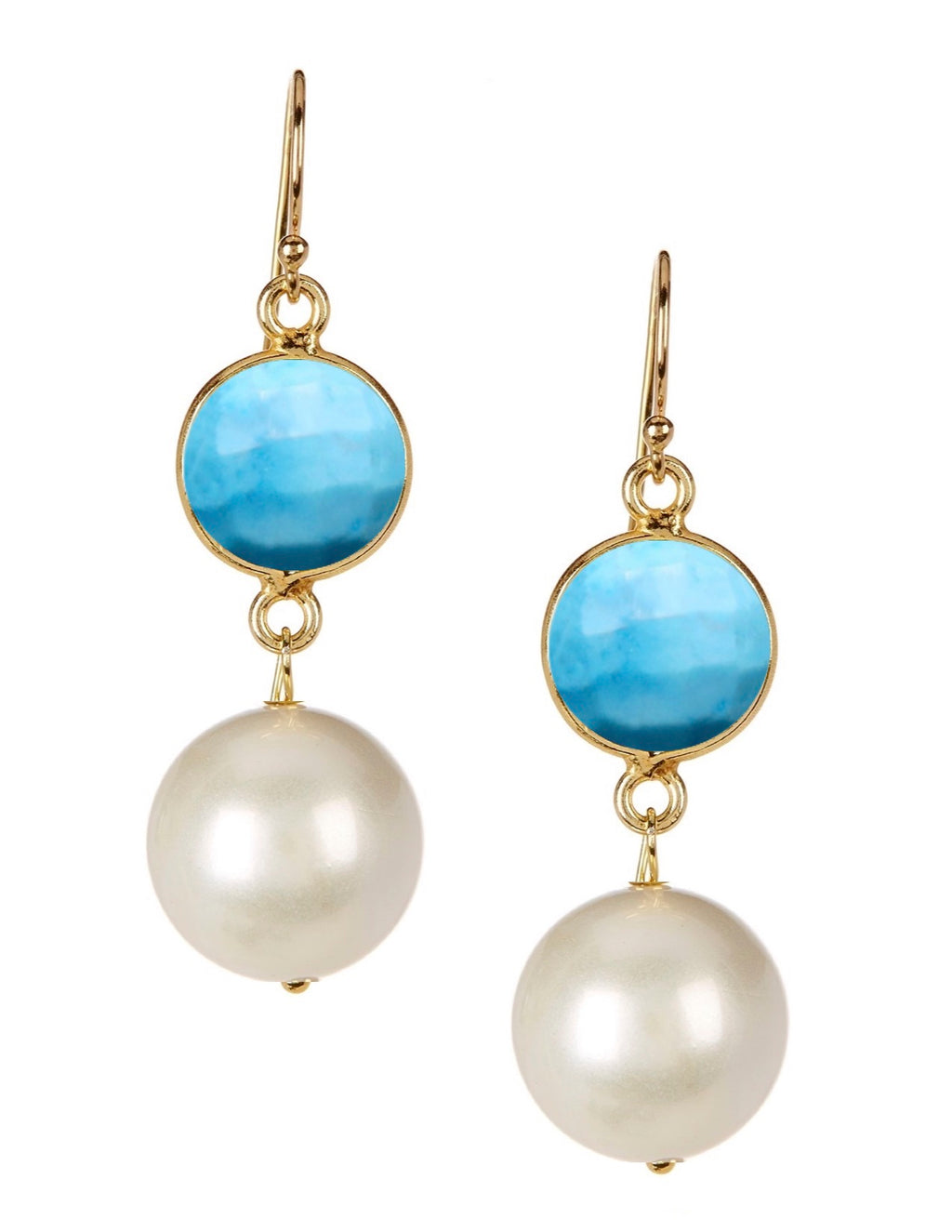 18k Gold Plated Turquoise & Pearl Drop Earrings