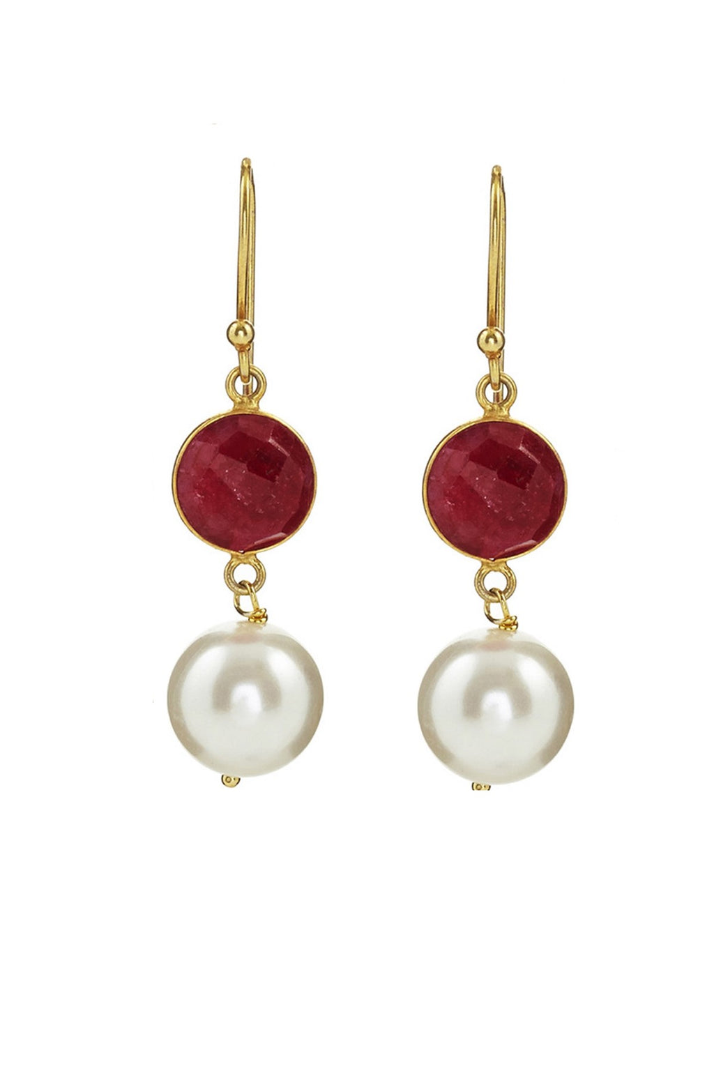 18k Gold Plated Ruby & Pearl Drop Earrings