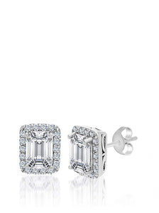 Silver 1 3/8 Carat Emerald Cut Embellished Stud Earrings