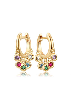 18k Gold Turquoise Drop Hoop Charm Earrings