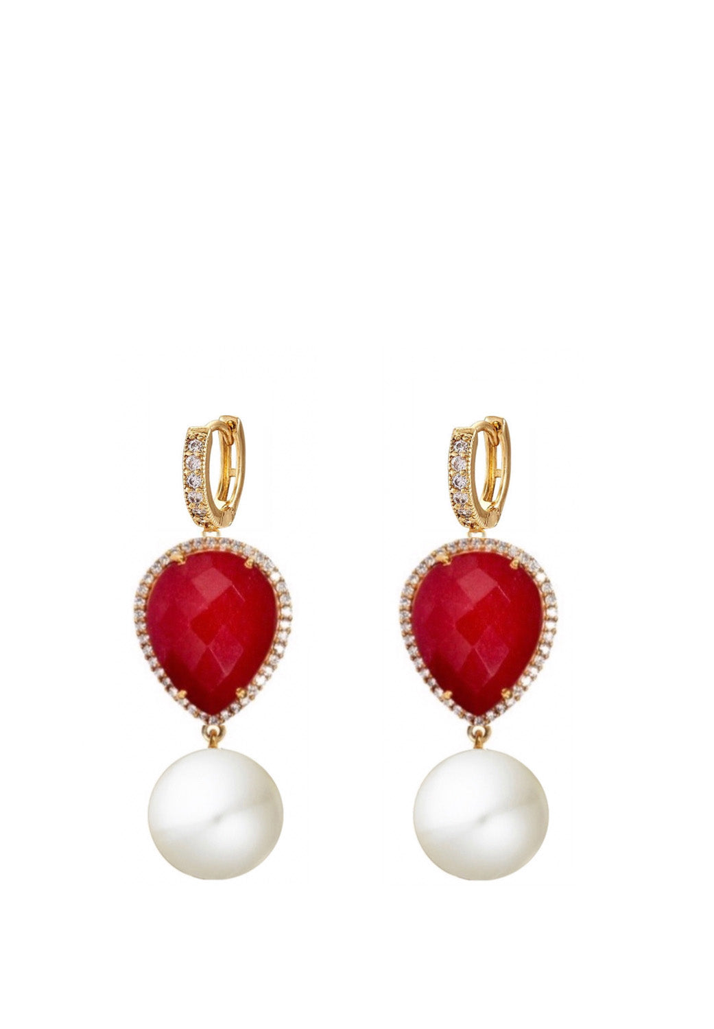 18K Gold Sapphire Embelished Pearl Drop Earrings