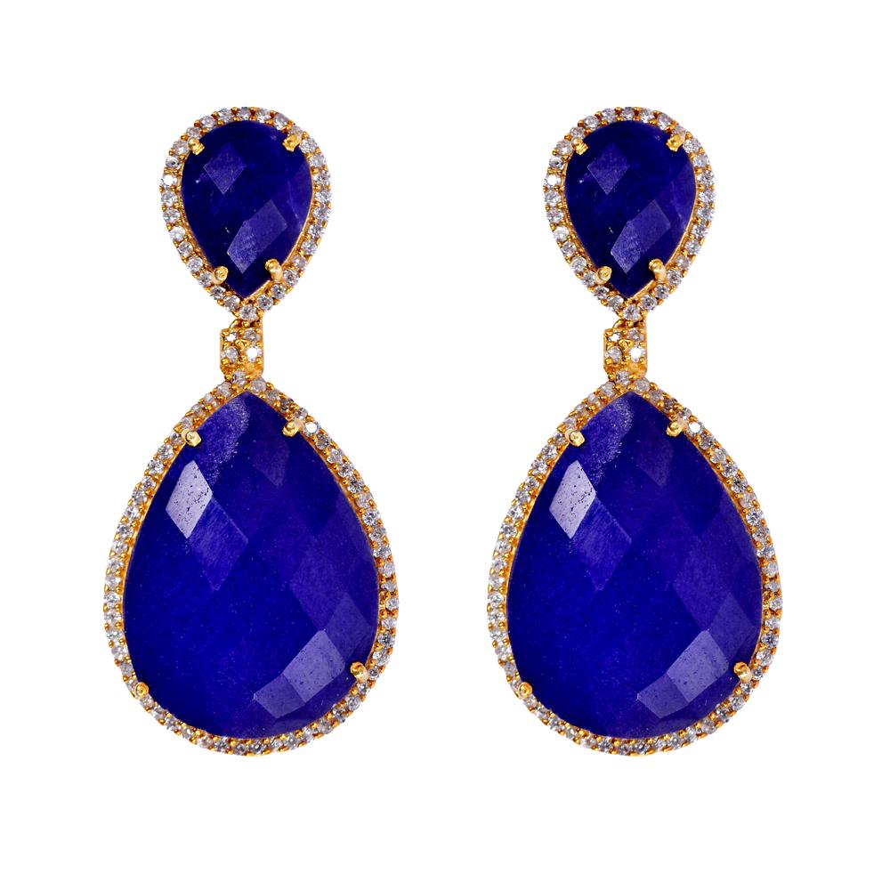 18K Gold Double Pear Sapphire Embelished Drop Earrings