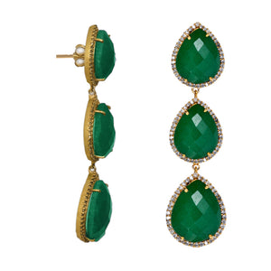 18k Gold Multi Emerald Pear Embellished Drop Earrings