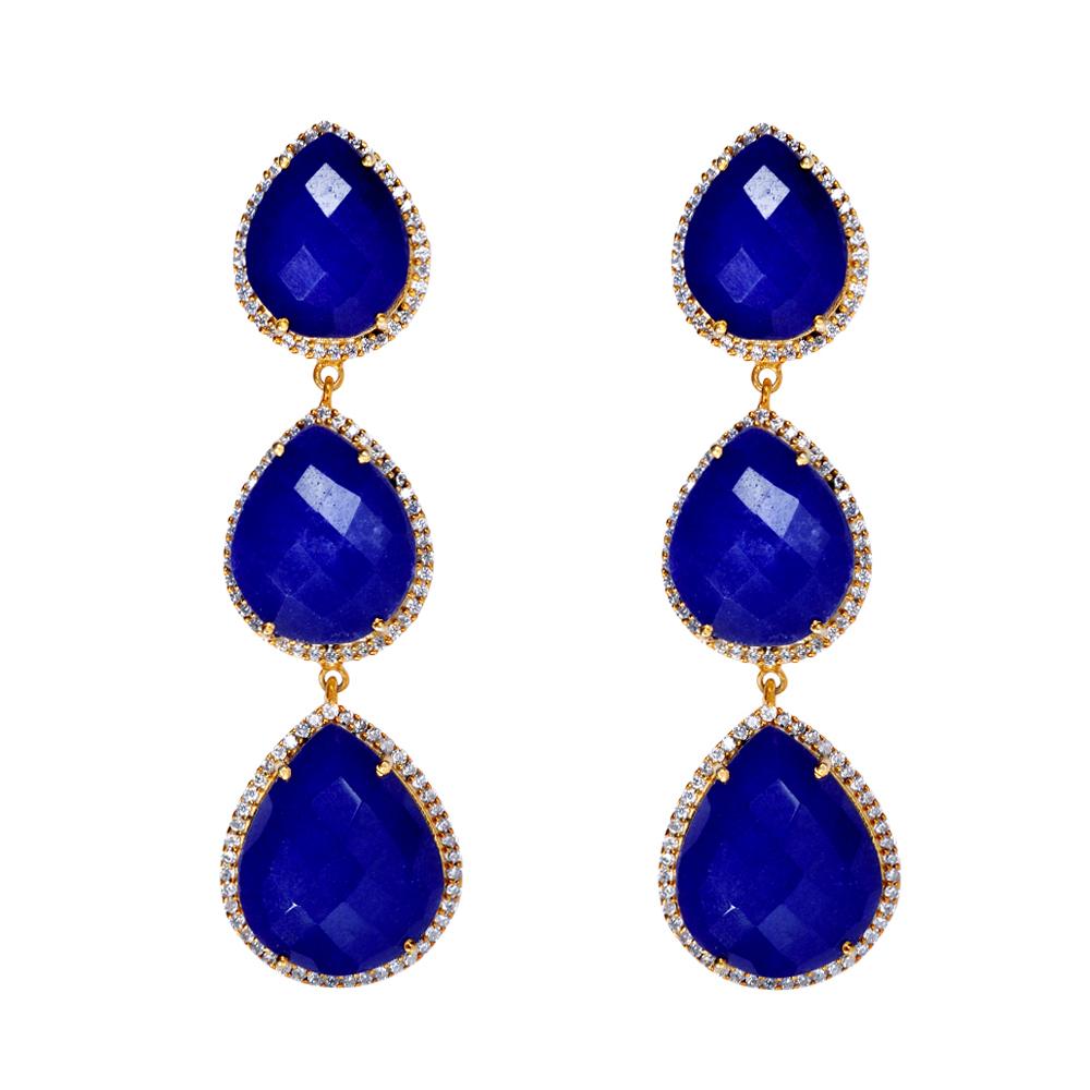 18K Gold Multi Sapphire Pear Embelished Drop Earrings