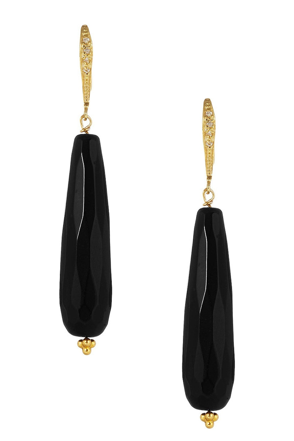 18K Gold Pave Black Onyx Tear Drop Earrings