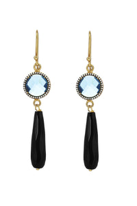 18K Blue Quartz & Onyx Earrings