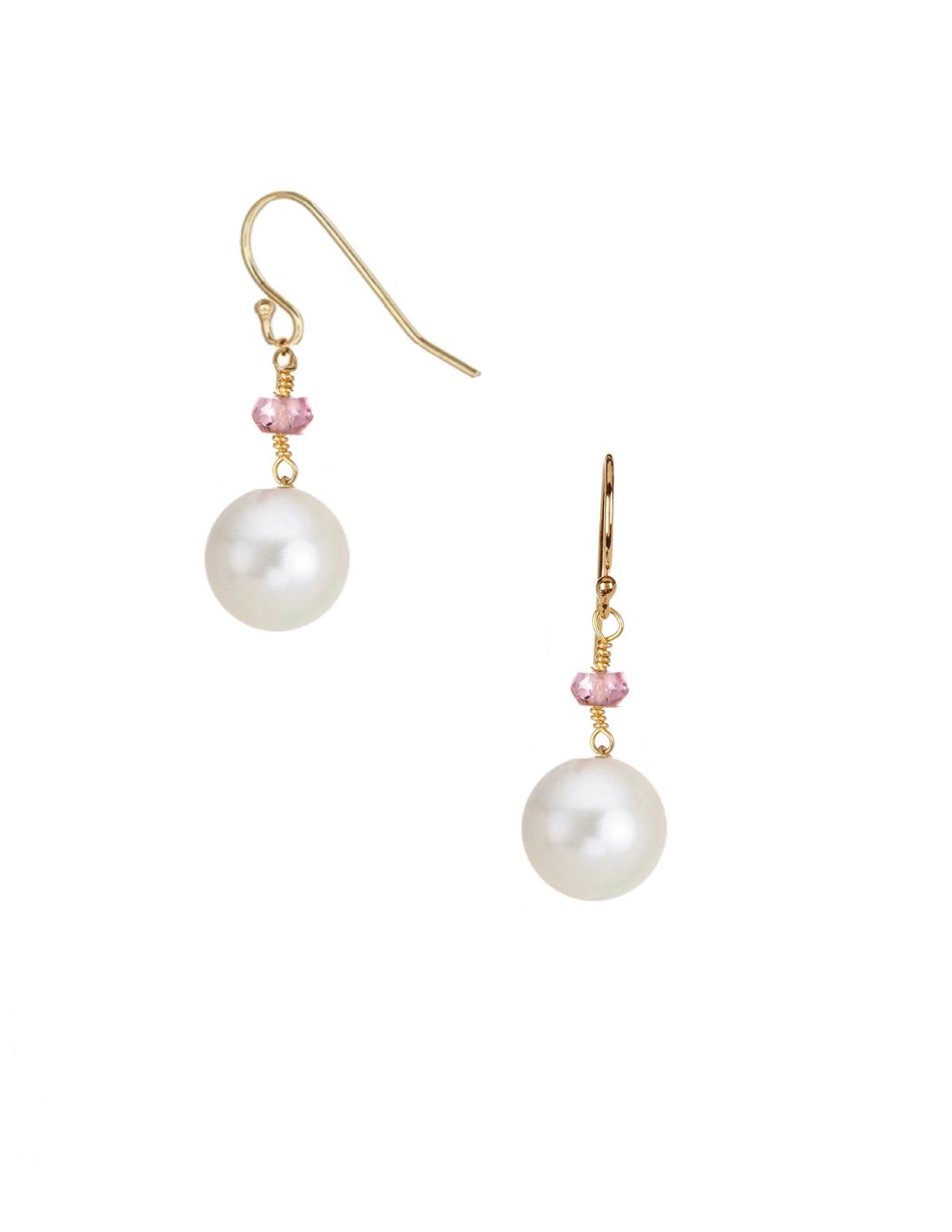 18k Gold Plated Pink Tourmaline & Pearl Drop Earrings