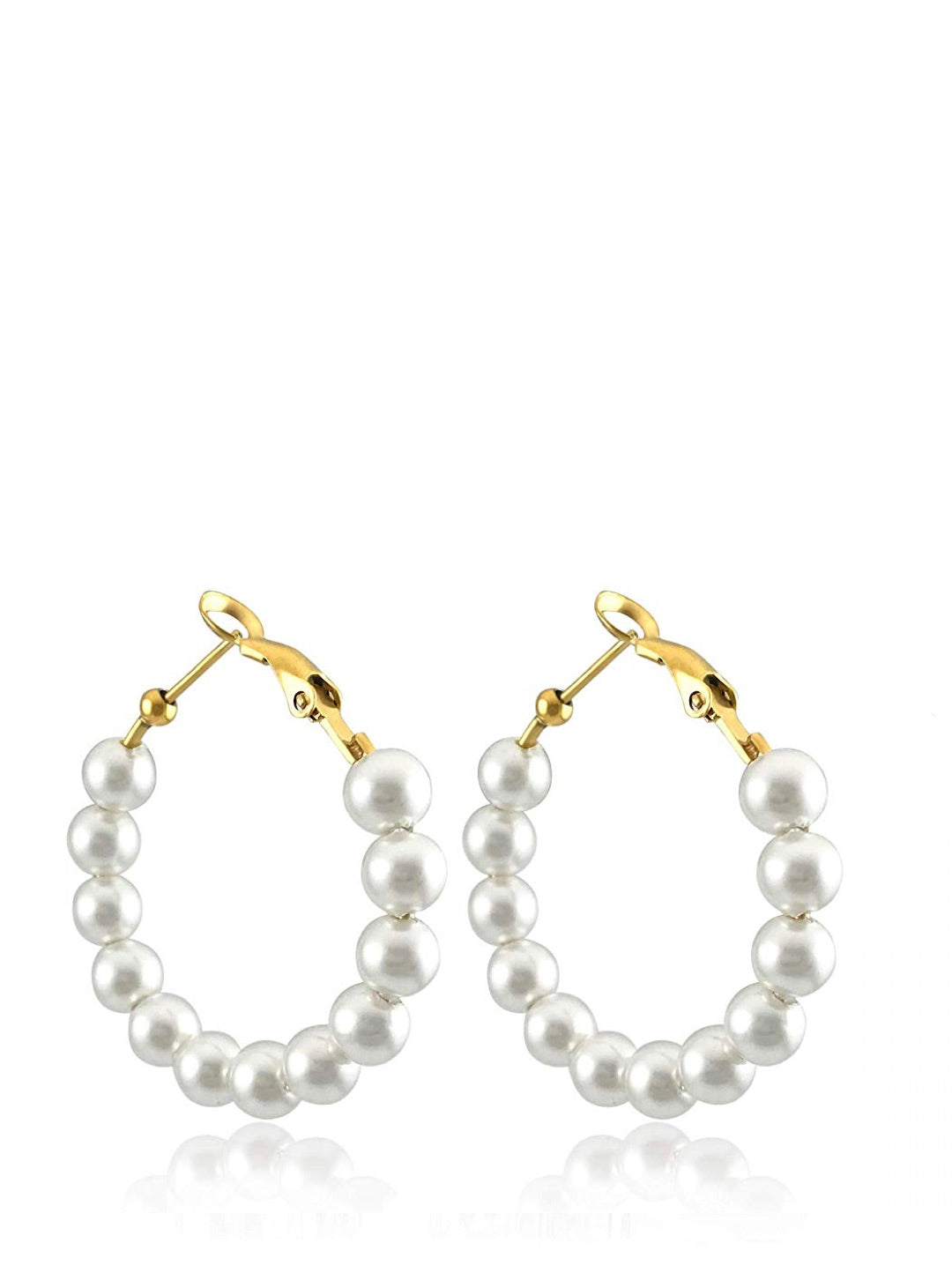 18K Gold Pearl Hoop Earrings