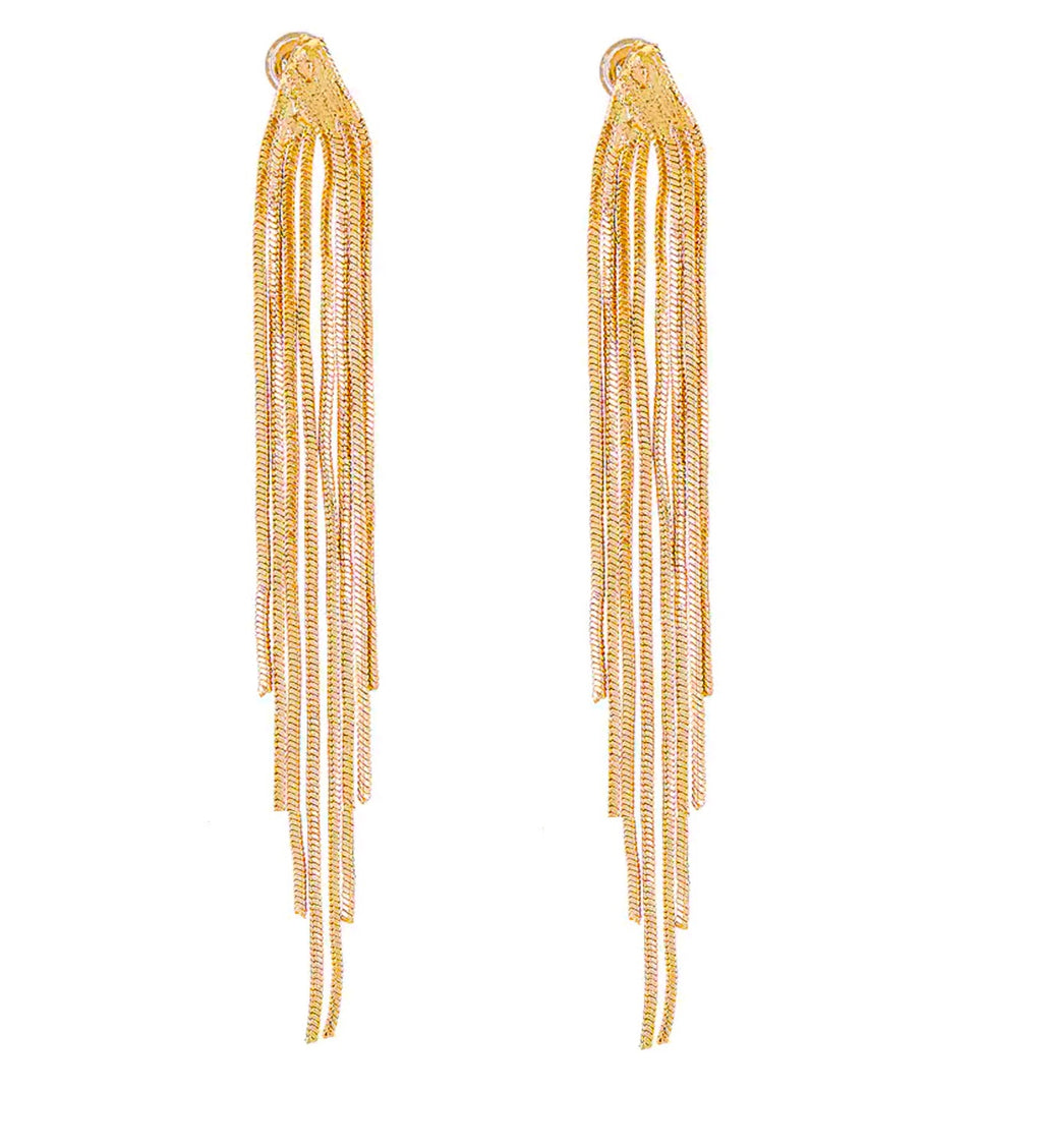 18K Gold Long Tassel Earrings