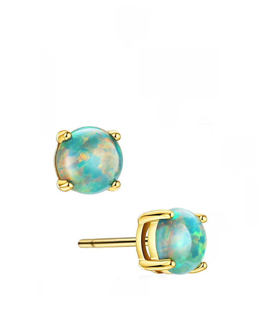 18K Gold Green Opal Stud Earrings