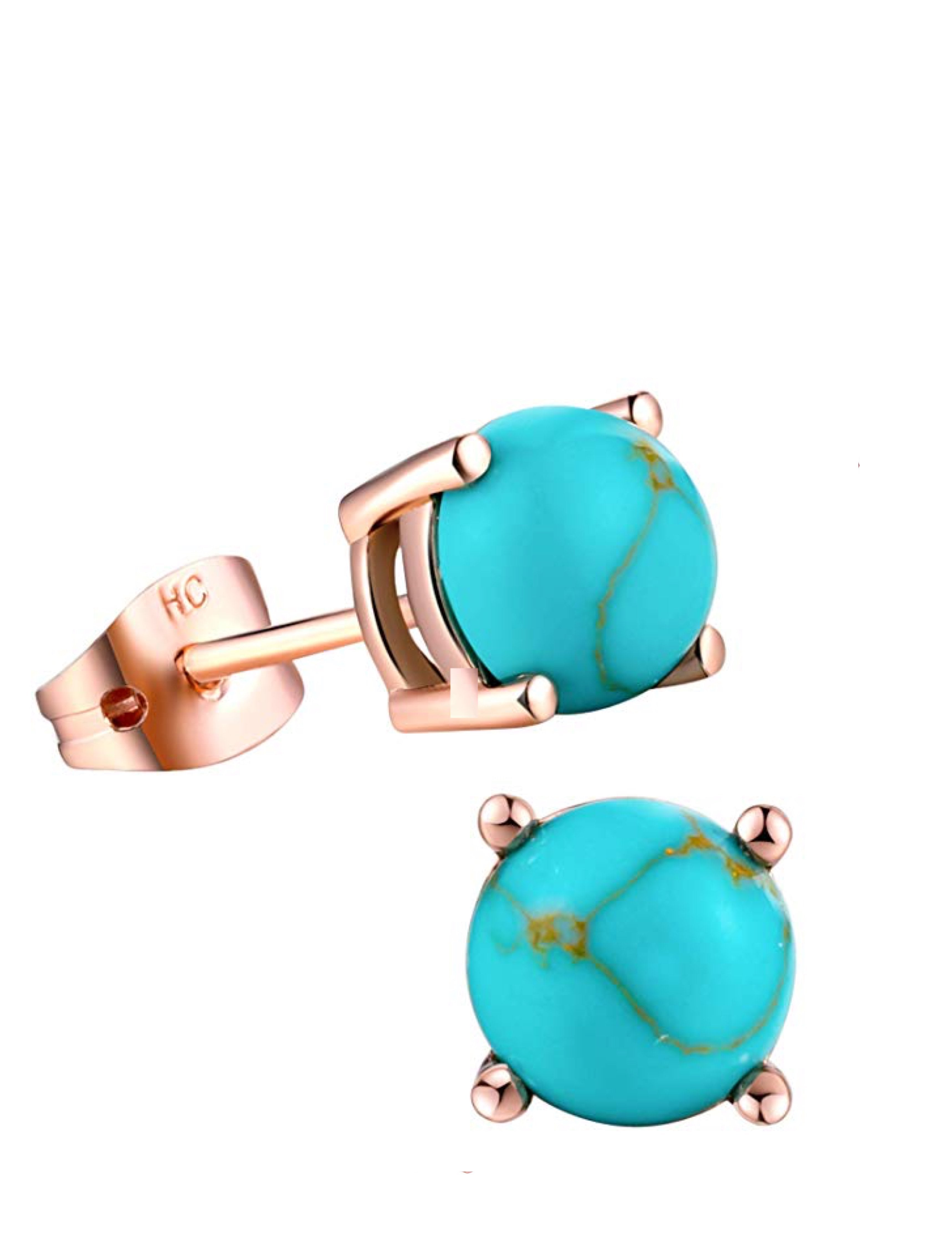 18K Rose Gold Turquoise Stud Earrings