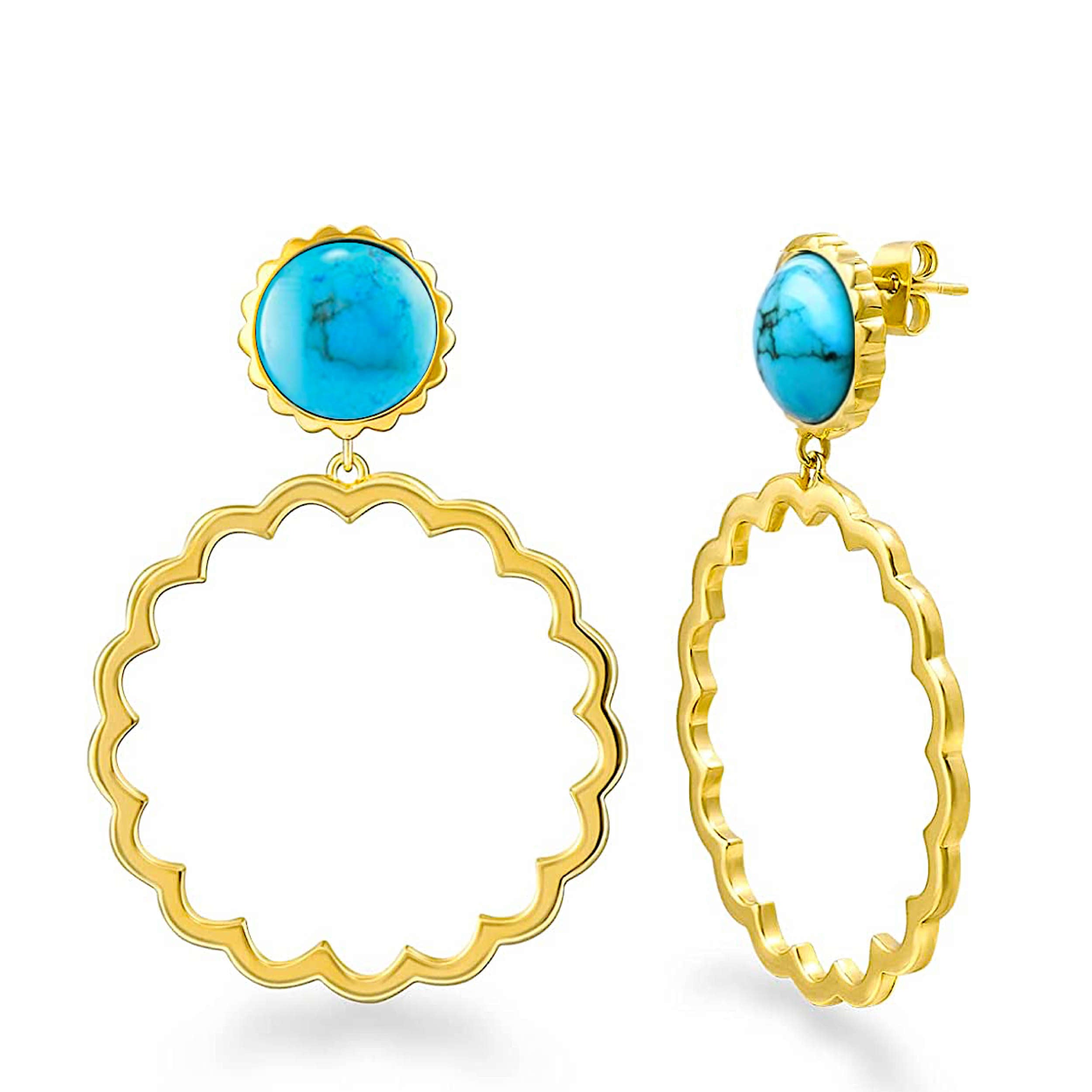 18k Gold Turquoise Sunshine Hoop Earrings