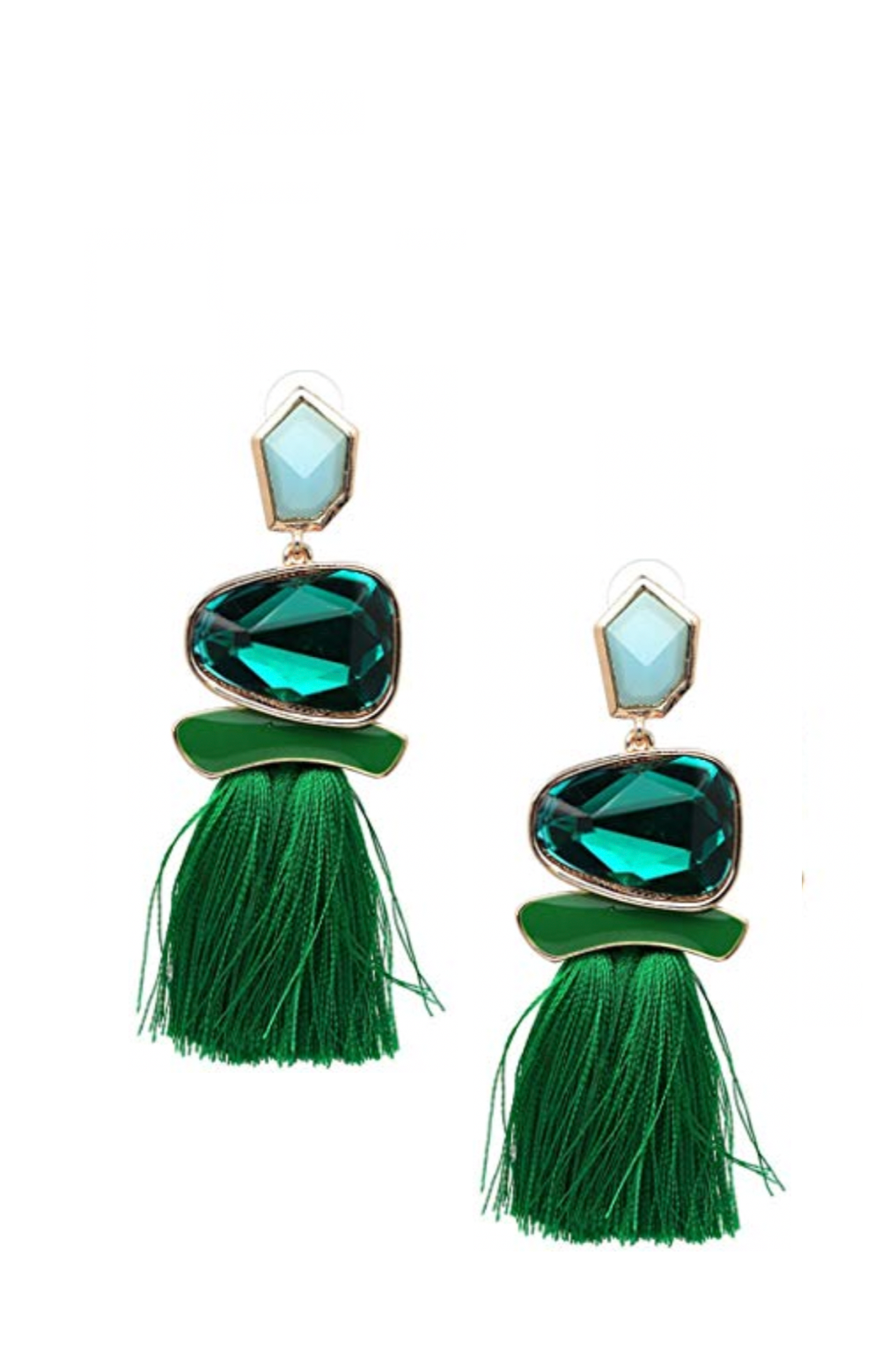 18K Gold Statmenet Green Tassel Earrings