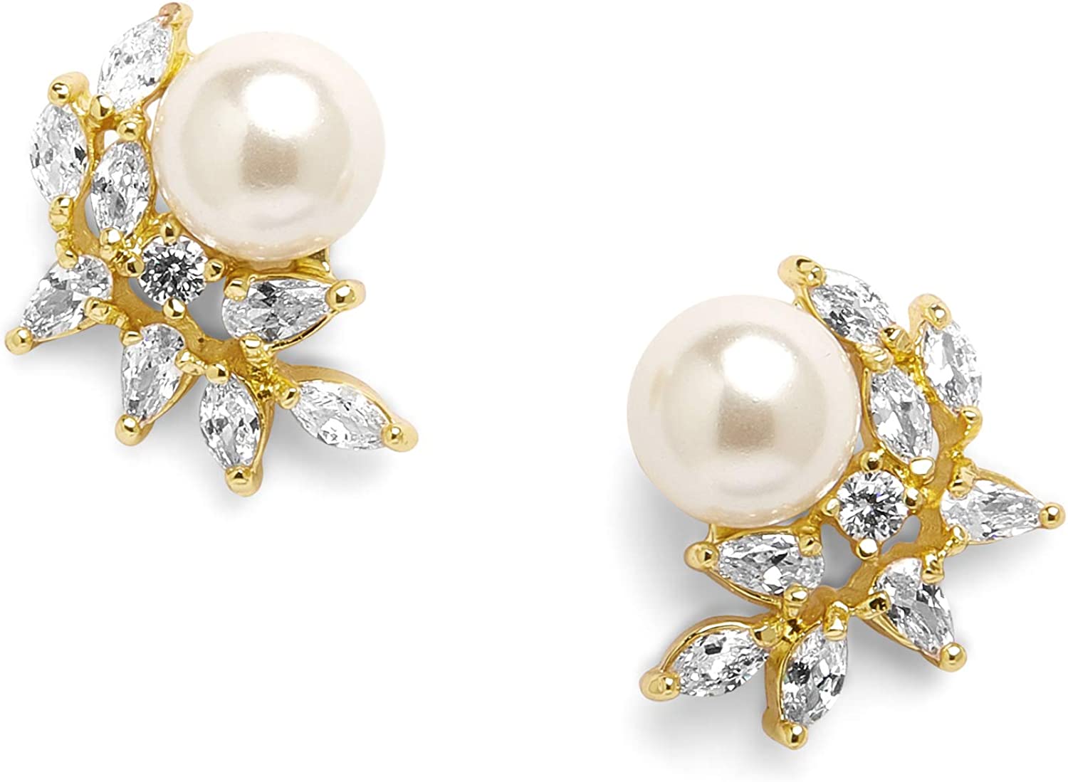 18k Multi Shape Cz & Pearl Fancy Earrings