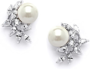 18k Multi Shape Cz & Pearl Fancy Earrings