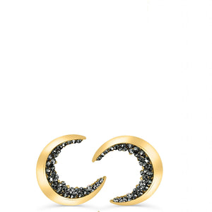 18K Gold Crescent Black Stud Earrings