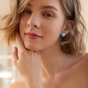 Silver Multi Blue Opal Stud Earrings
